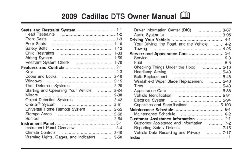 2009 Cadillac Dts owners manual