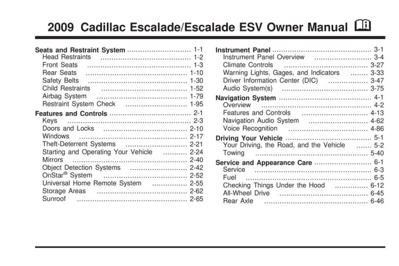 2009 Cadillac Escalade Esv owners manual