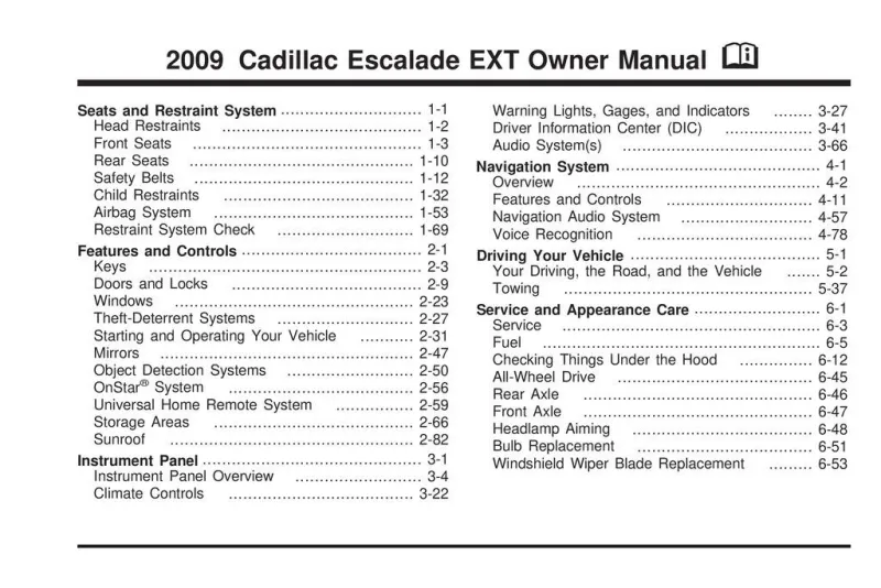 2009 Cadillac Escalade Ext owners manual