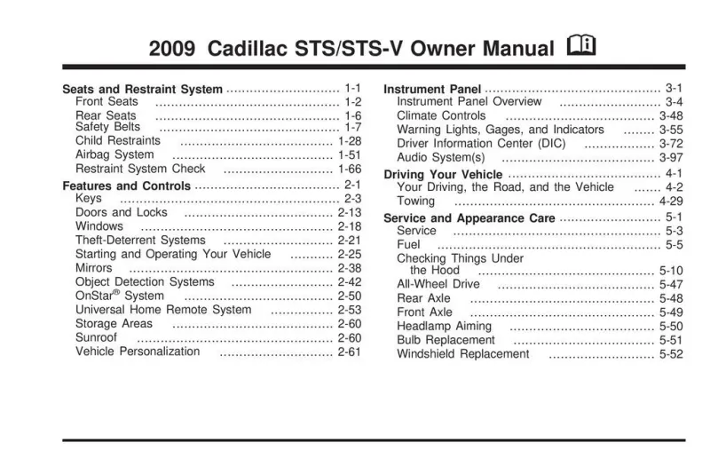 2009 Cadillac Sts owners manual