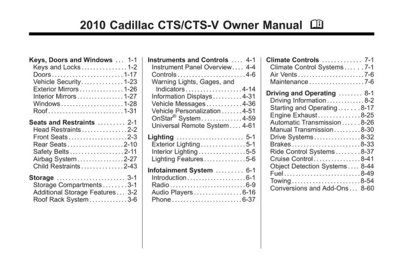 2010 Cadillac Cts owners manual