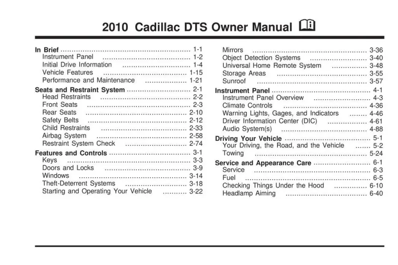 2010 Cadillac Dts owners manual
