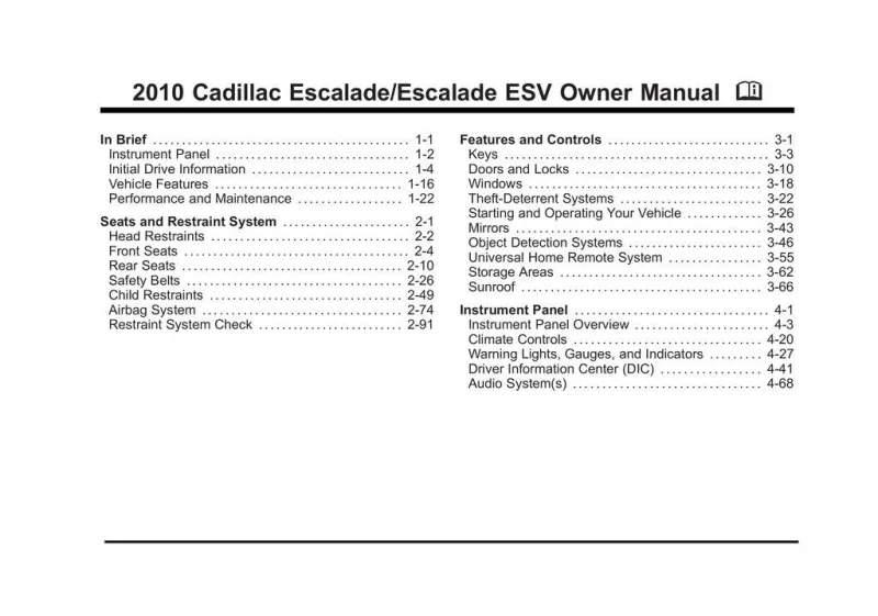 2010 Cadillac Escalade Esv owners manual