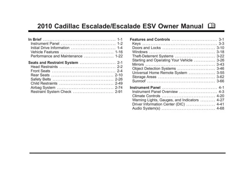 2010 Cadillac Escalade owners manual