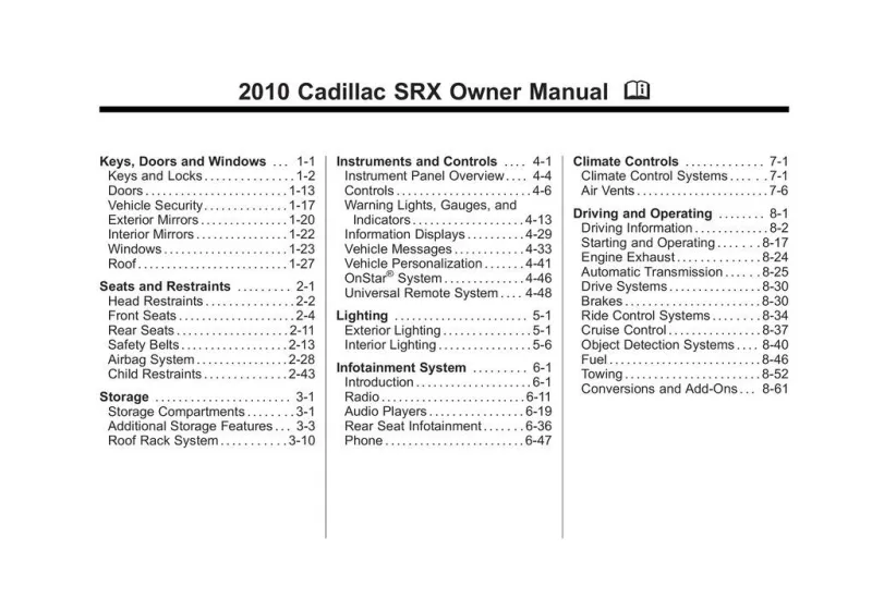 2010 Cadillac Srx owners manual