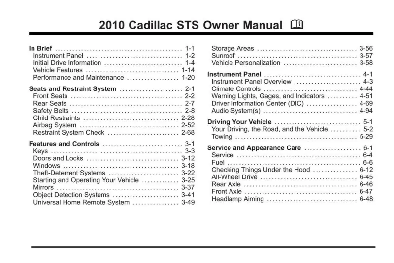 2010 Cadillac Sts owners manual