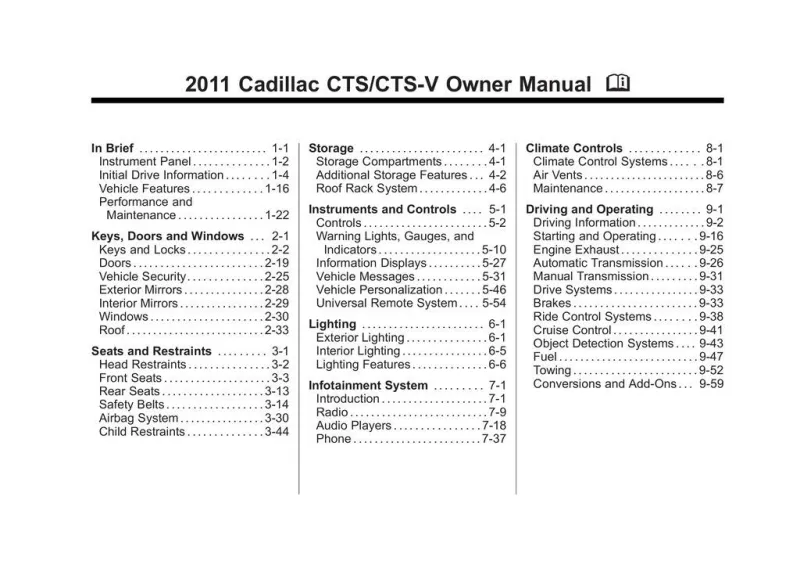 2011 Cadillac Cts owners manual