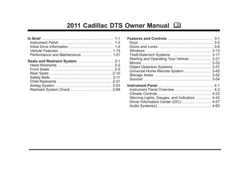 2011 Cadillac Dts owners manual