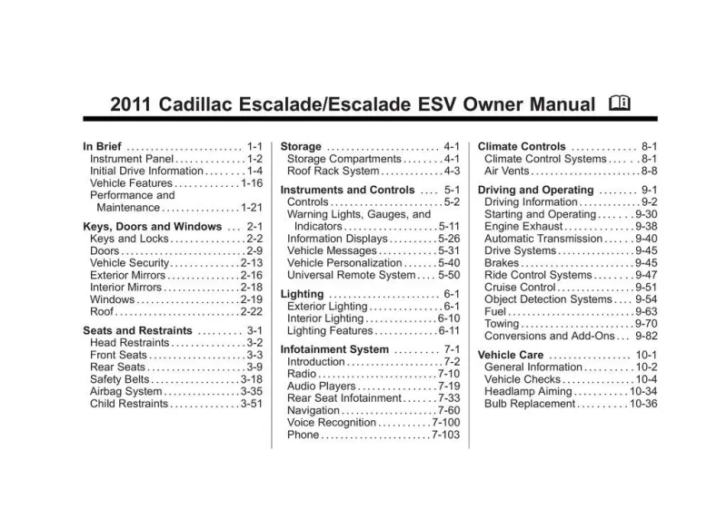 2011 Cadillac Escalade Esv owners manual