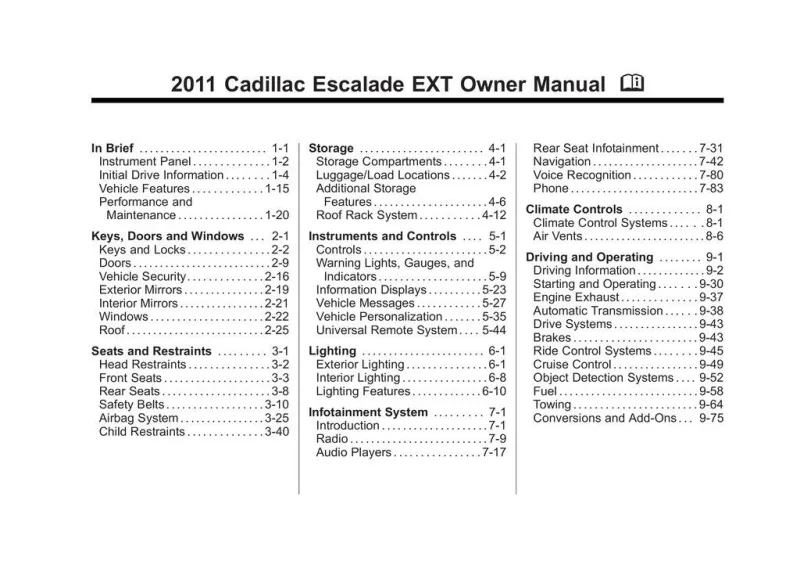 2011 Cadillac Escalade Ext owners manual