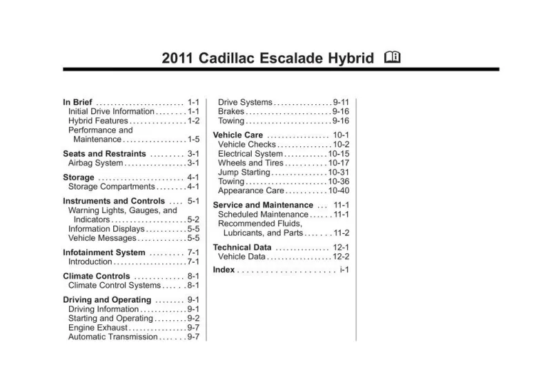 2011 Cadillac Escalade Hybrid owners manual