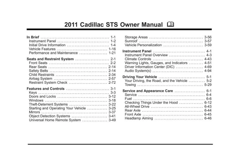2011 Cadillac Sts owners manual