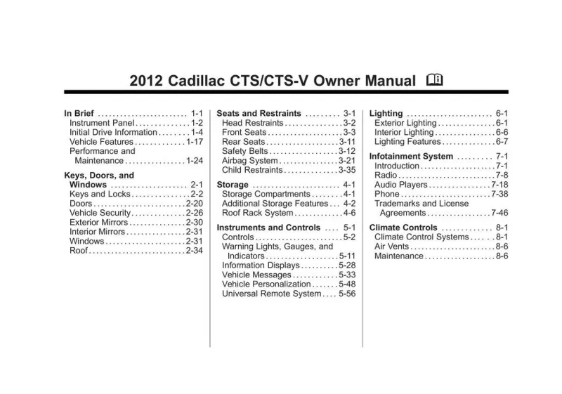 2012 Cadillac Cts owners manual