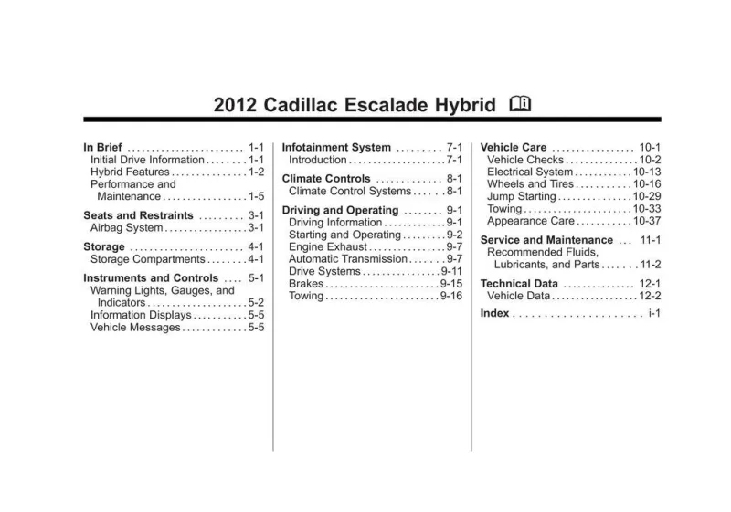 2012 Cadillac Escalade Hybrid owners manual