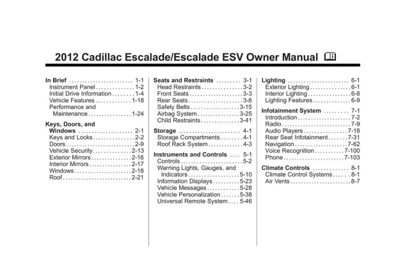 2012 Cadillac Escalade owners manual
