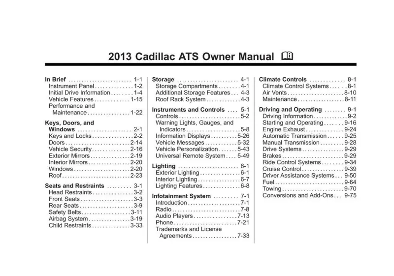 2013 Cadillac Ats owners manual