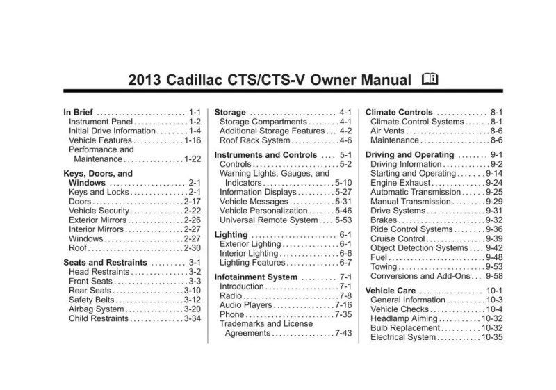 2013 Cadillac Cts owners manual