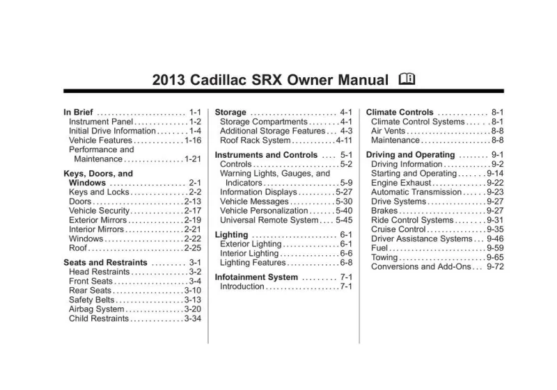 2013 Cadillac Srx owners manual