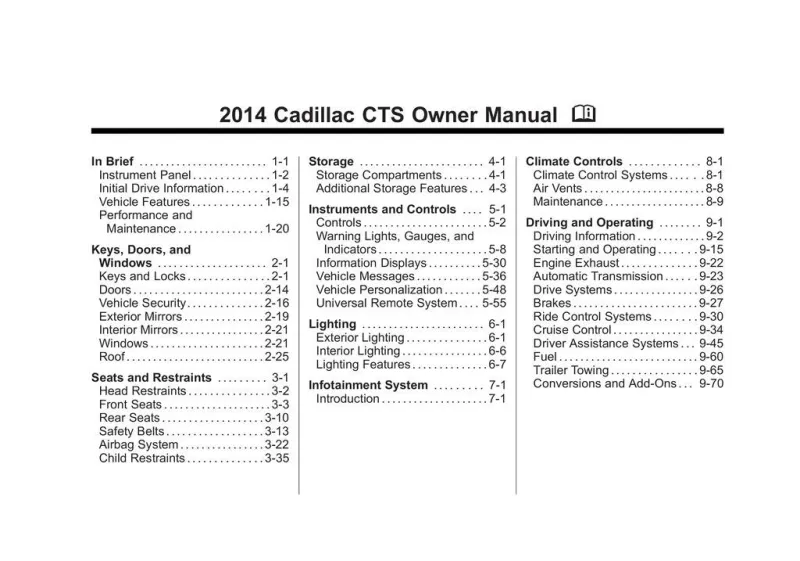 2014 Cadillac Cts owners manual