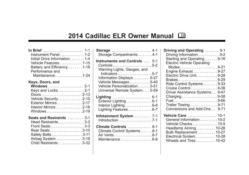 2014 Cadillac Elr owners manual