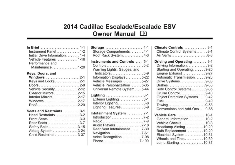 2014 Cadillac Escalade Esv owners manual