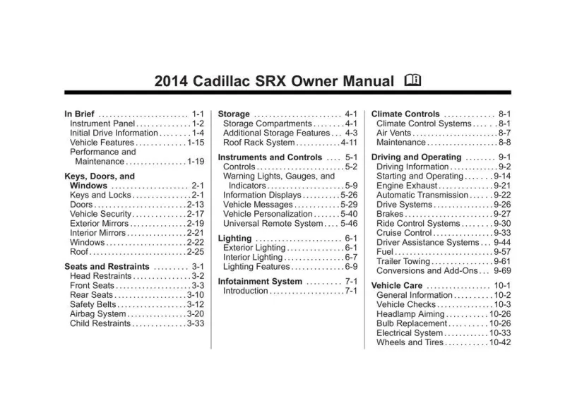 2014 Cadillac Srx owners manual