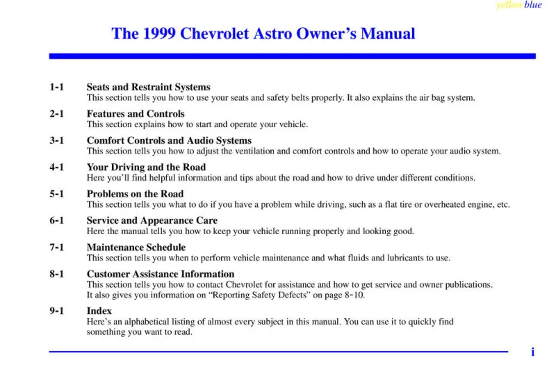1999 Chevrolet Astro owners manual