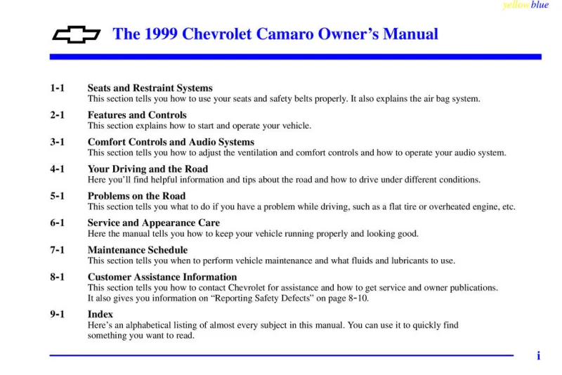 1999 Chevrolet Camaro owners manual