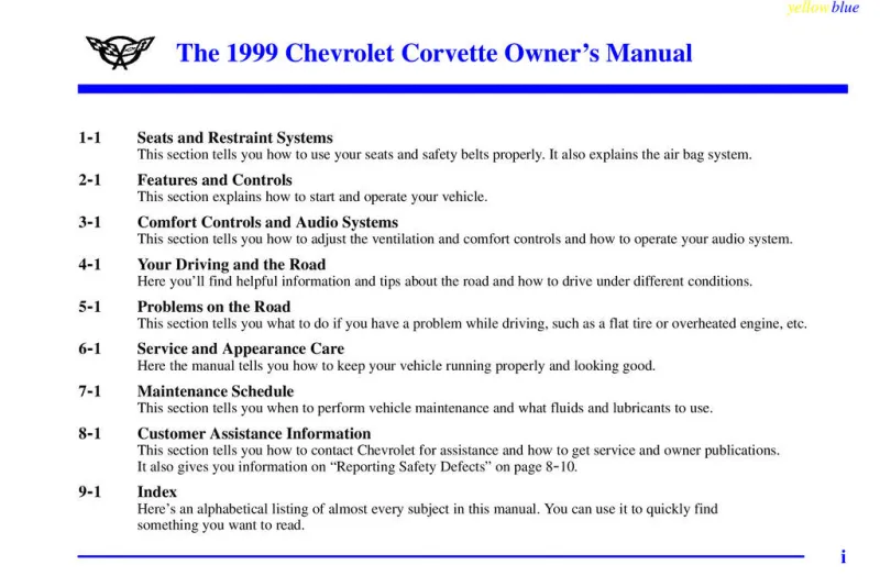 1999 Chevrolet Corvette owners manual