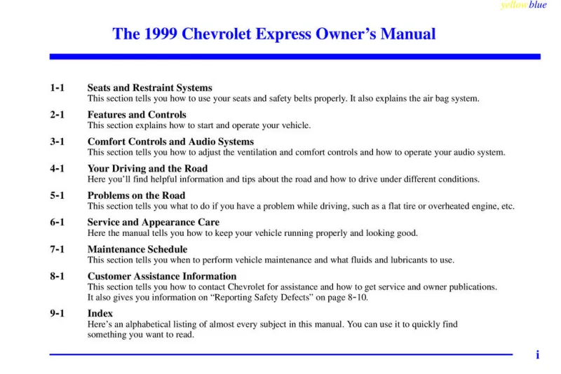 1999 Chevrolet Express owners manual