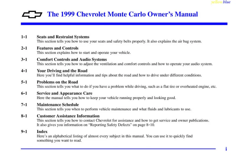 1999 Chevrolet Monte Carlo owners manual