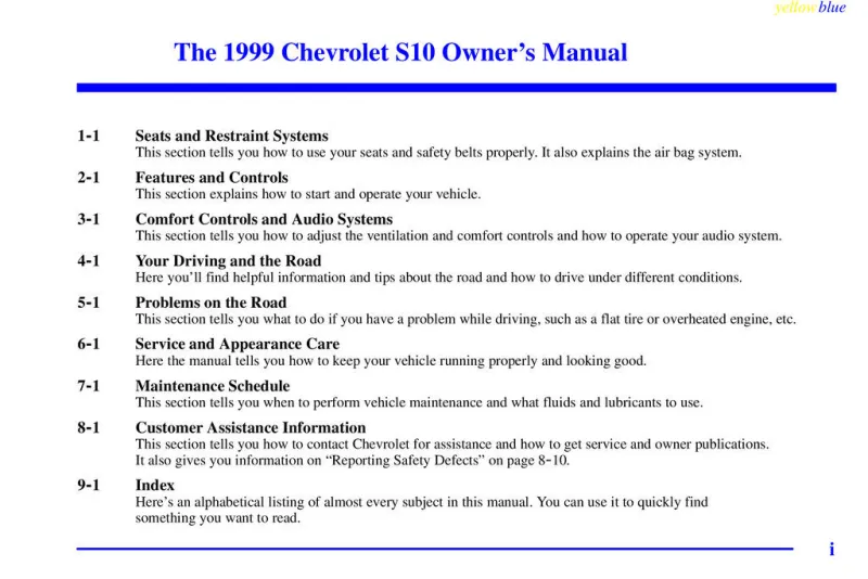 1999 Chevrolet S10 owners manual