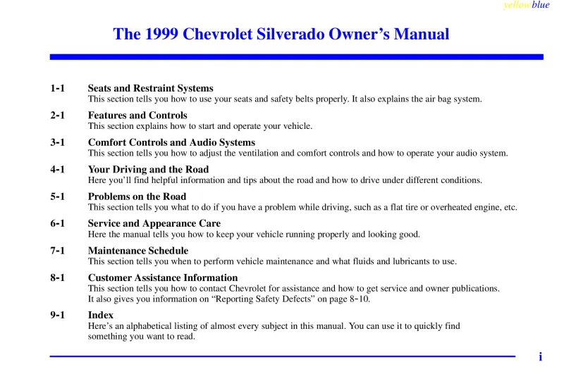 1999 Chevrolet Silverado owners manual