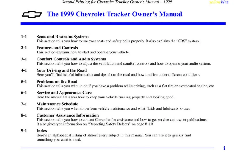 1999 Chevrolet Tracker owners manual