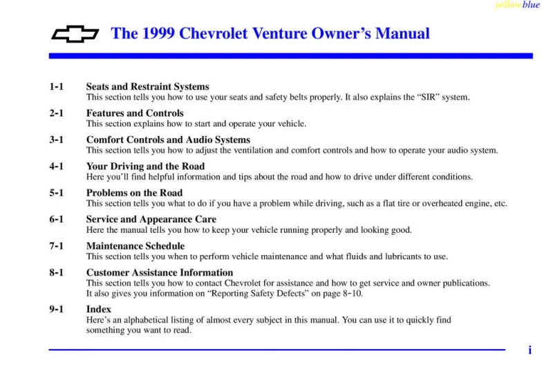 1999 Chevrolet Venture owners manual