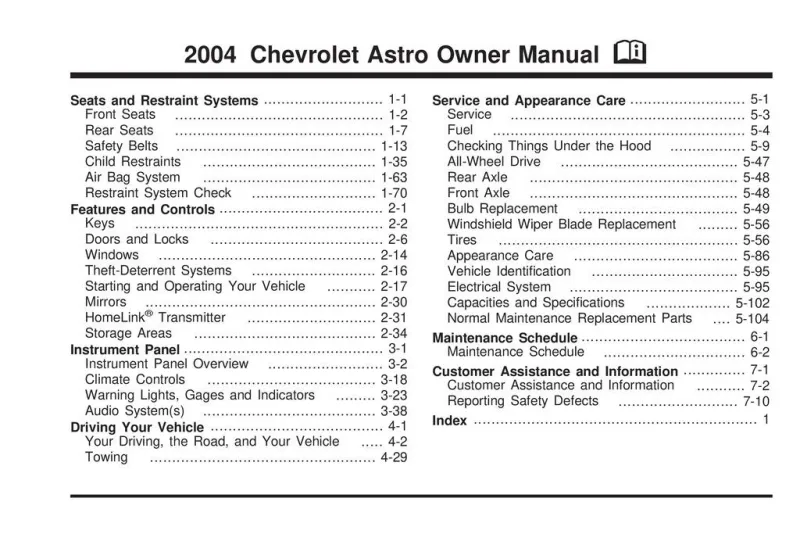 2004 Chevrolet Astro owners manual