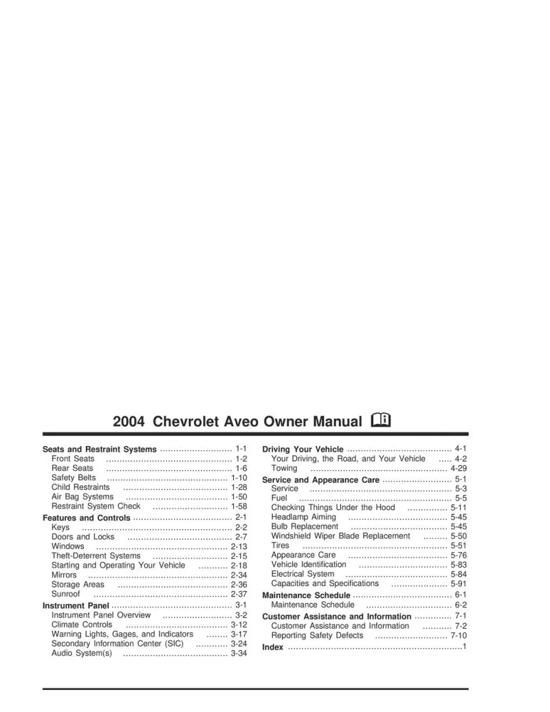 2004 Chevrolet Aveo owners manual
