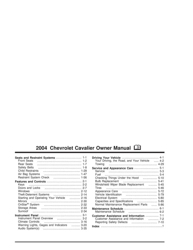 2004 Chevrolet Cavalier owners manual