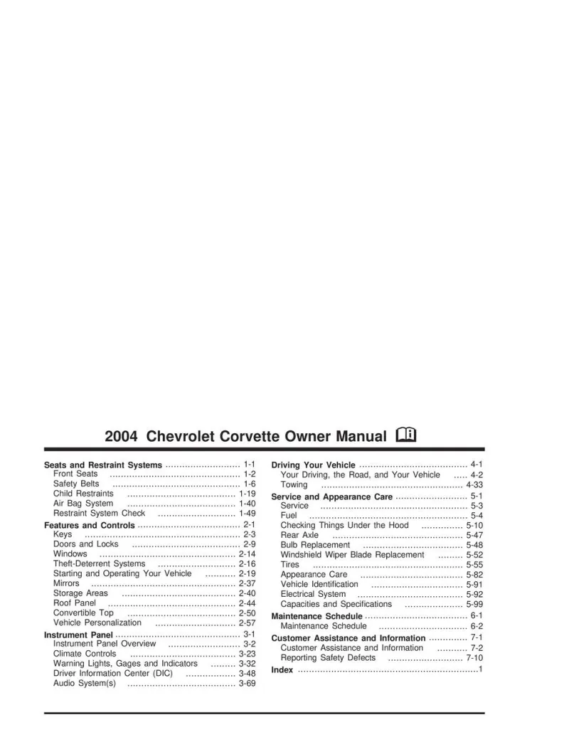2004 Chevrolet Corvette owners manual