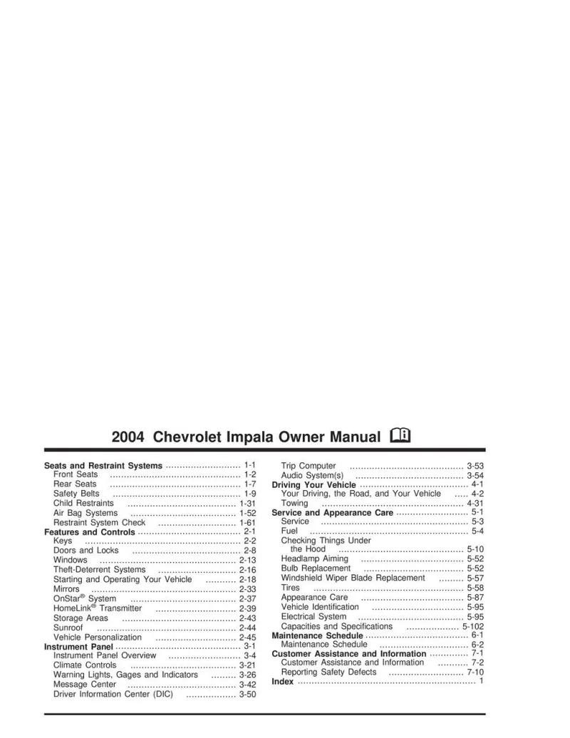 2004 Chevrolet Impala owners manual