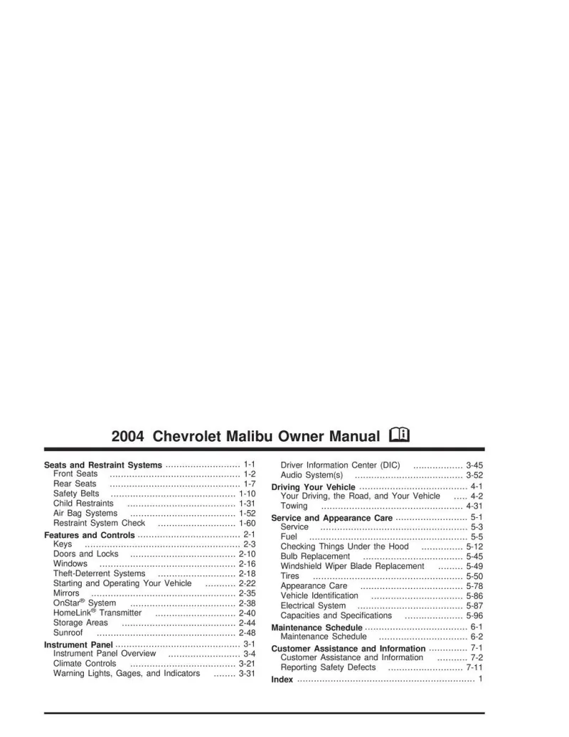 2004 Chevrolet Malibu owners manual