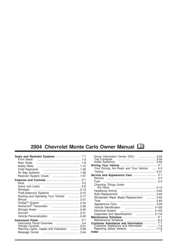 2004 Chevrolet Monte Carlo owners manual