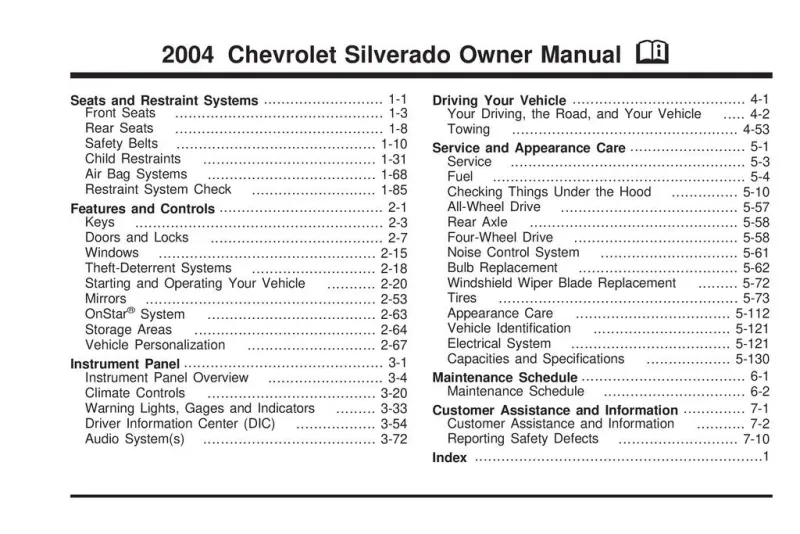 2004 Chevrolet Silverado owners manual