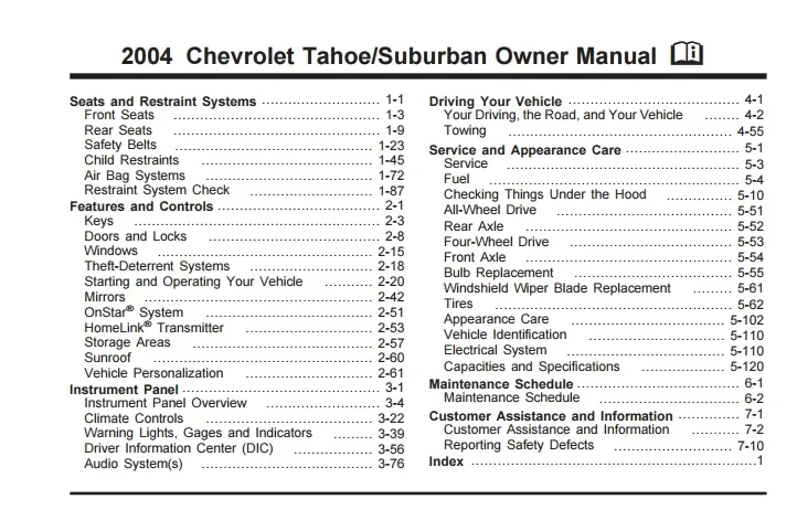 2004 Chevrolet Suburban owners manual