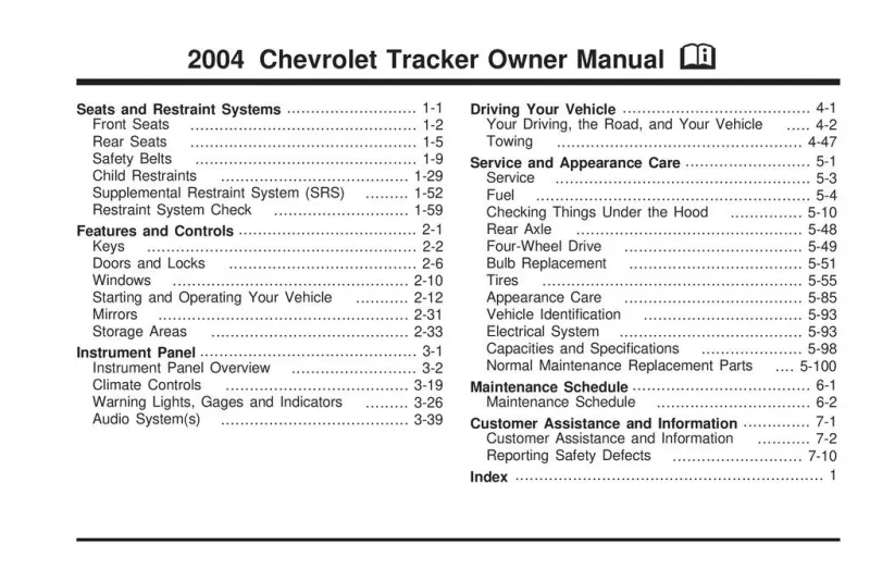 2004 Chevrolet Tracker owners manual