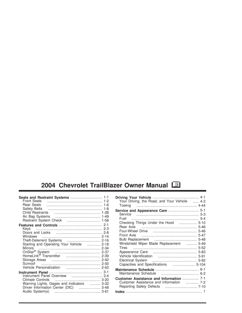 2004 Chevrolet Trailblazer owners manual