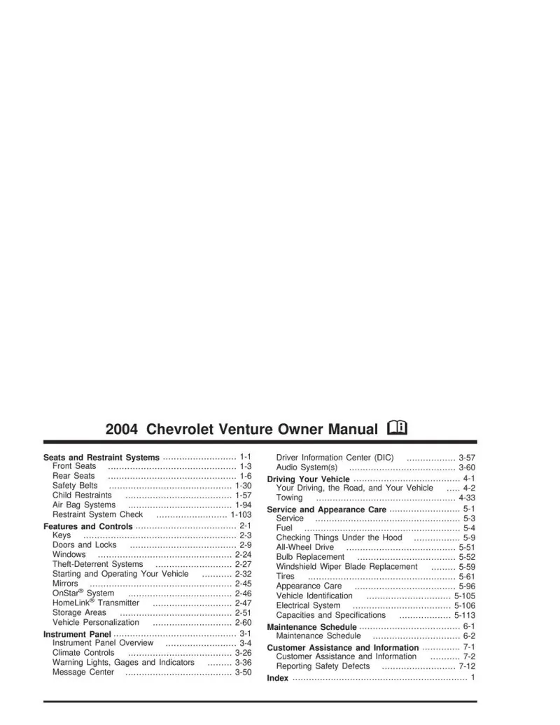 2004 Chevrolet Venture owners manual