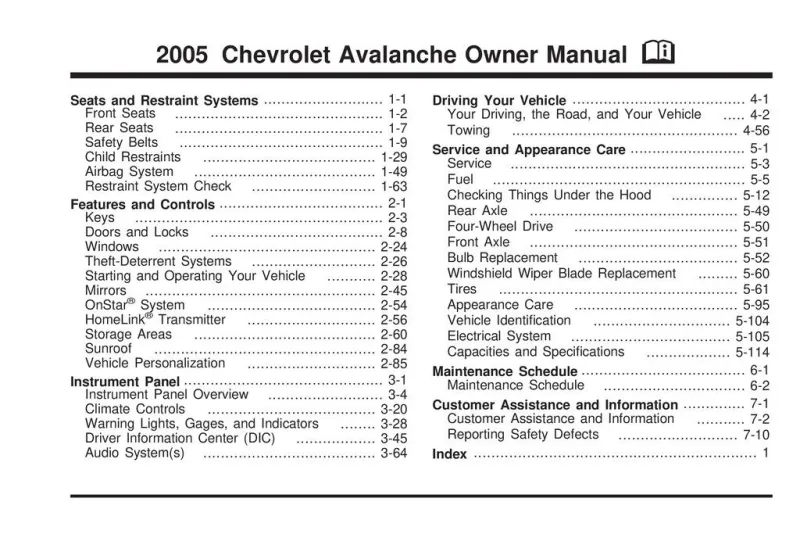 2005 Chevrolet Avalanche owners manual