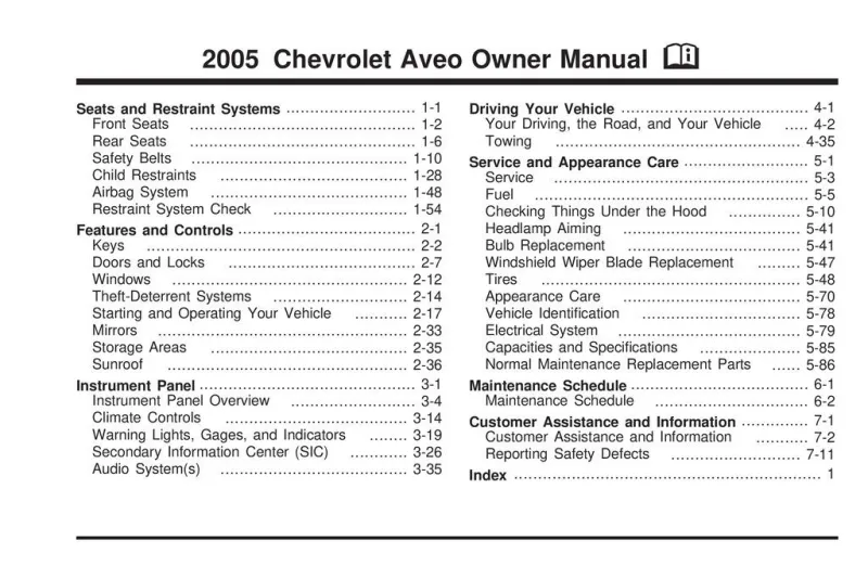 2005 Chevrolet Aveo owners manual
