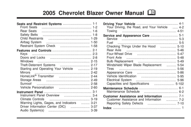 2005 Chevrolet Blazer owners manual